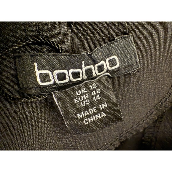 Boohoo Maxi Dress Sz 14 Black Criss Cross Spaghetti Strap Whimsygoth Sexy Flowy - Picture 7 of 11